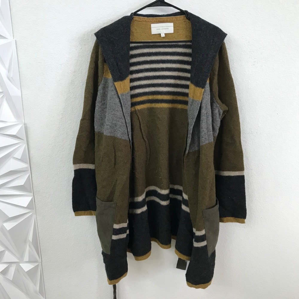 Angel of the North Womens Lambswool Belted Cardigan Sweater Sz L Green/Gray - Picture 3 of 8